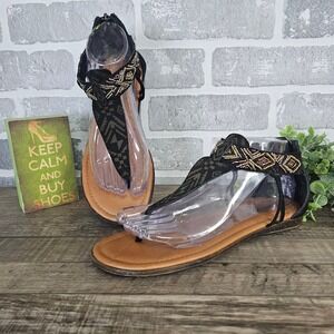 Minnetonka Women Black Suede Beaded Gladiator Sandals 71319 BLM 8 Festival Boho